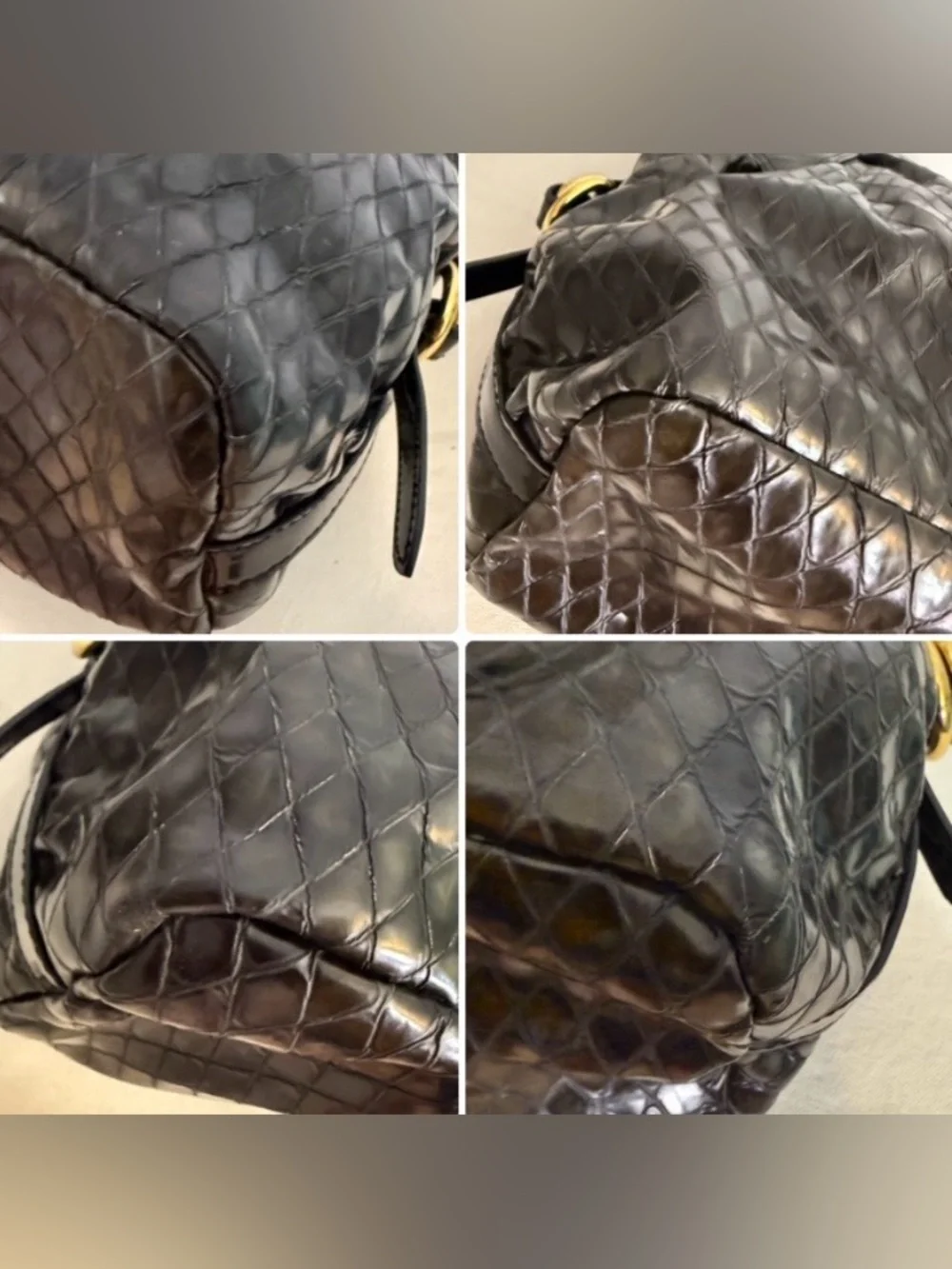 Goldenbleu Hobo Shoulder Bag Black Patent Leather Diamond Quilted Y2K